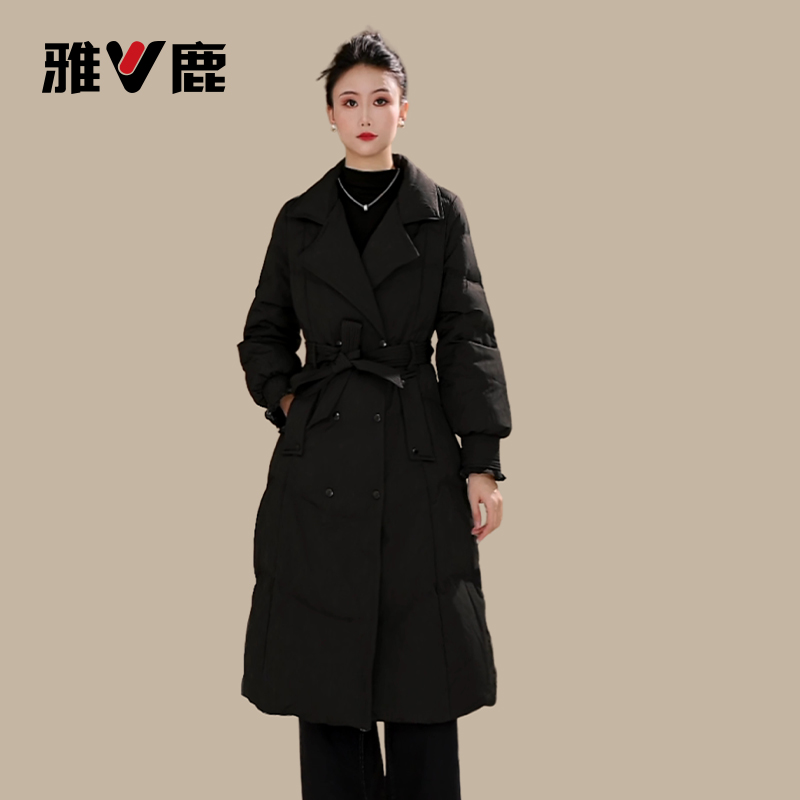 雅鹿2025冬季新款收腰长款时尚女款通勤保暖百搭鹅绒羽绒服