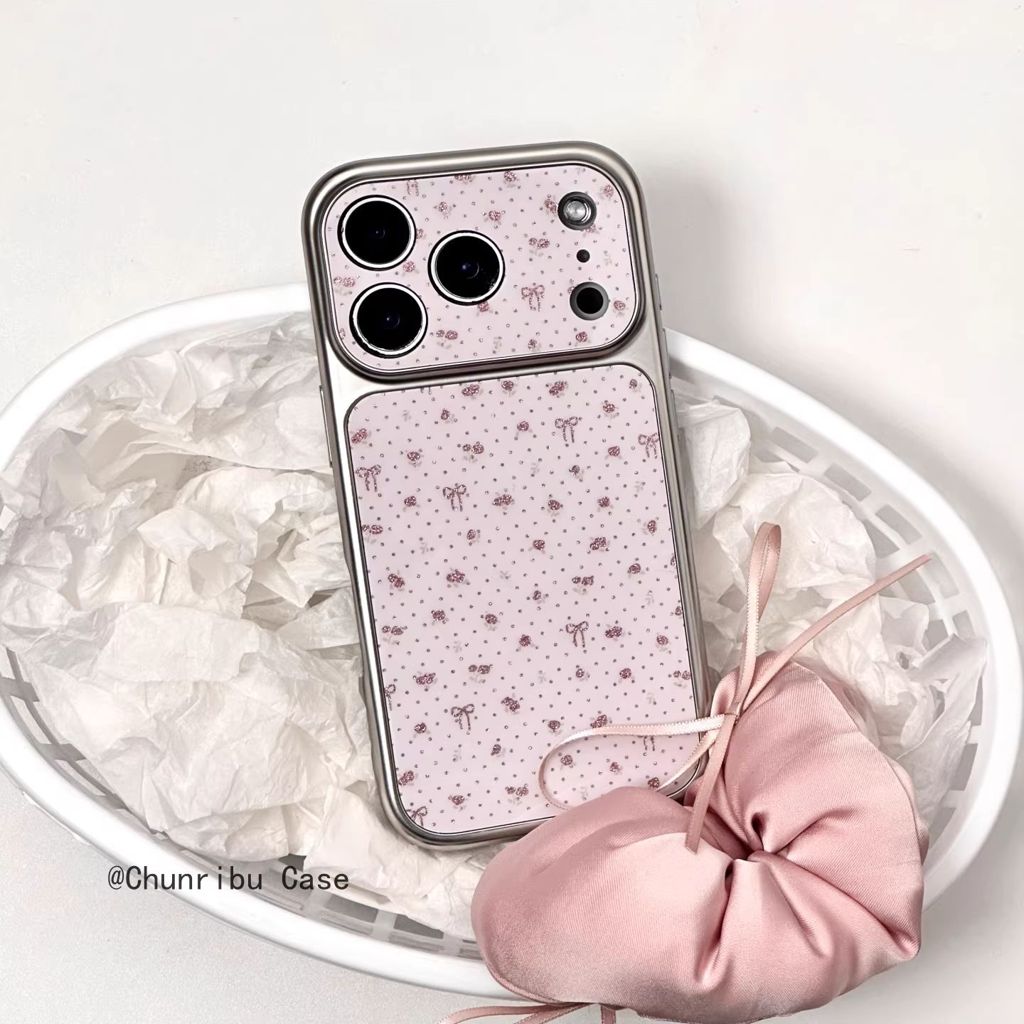 可爱卡通电镀大视窗点阵蝴蝶结适用苹果17/16promax手机壳15/14