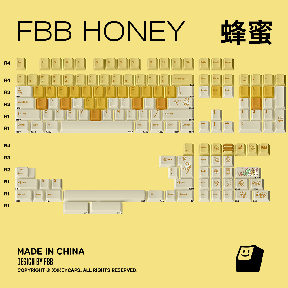 FBB个性pbt键帽蜂蜜奶黄色可爱风1.7mm加厚PBT原创高度客制化键盘