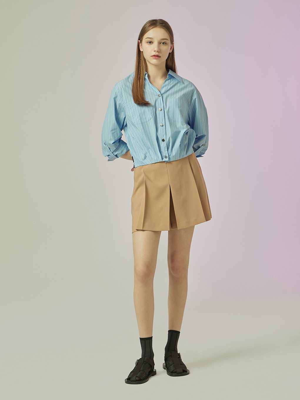 闪闪兒CC colle*ct定制螺纹衬衫夏季条纹薄款春夏季长袖衬衫88014