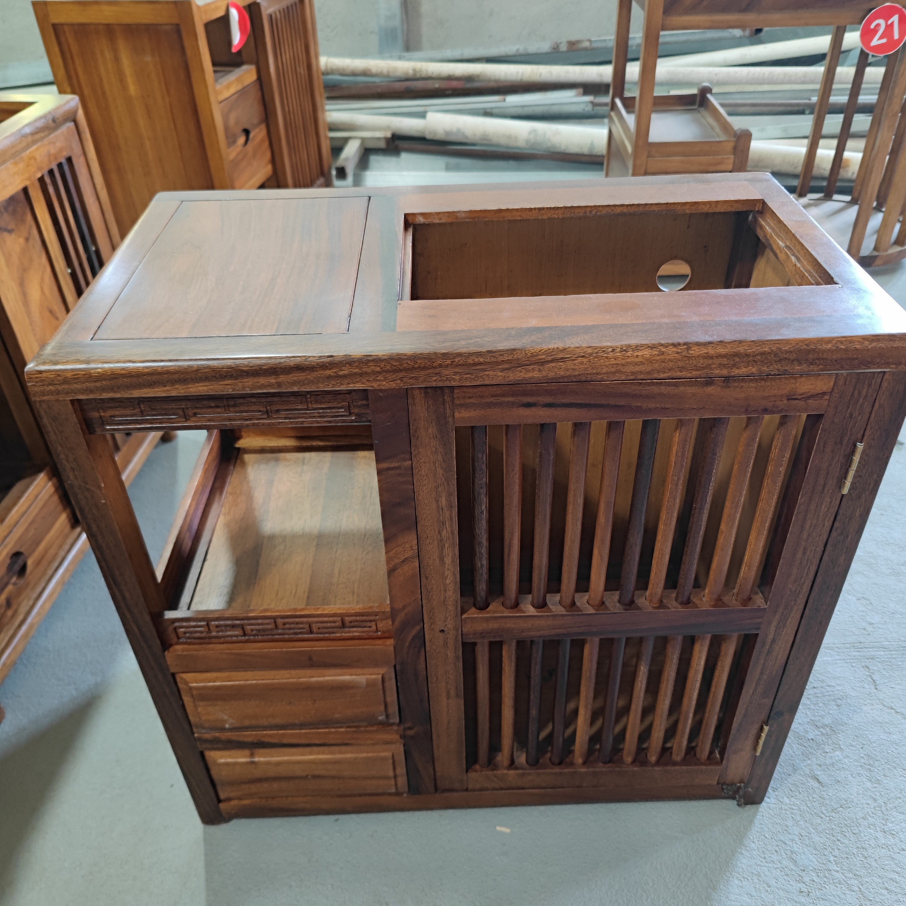 雕花款出尘茶水柜茶台胡桃木茶边柜家用储物柜边柜餐边柜