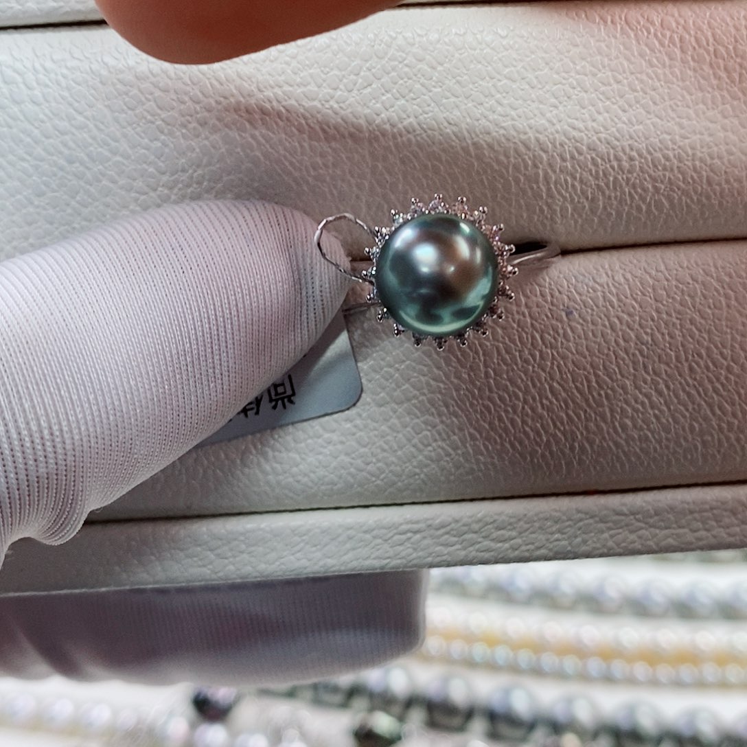 银S925镶嵌戒指海水珍珠9-10