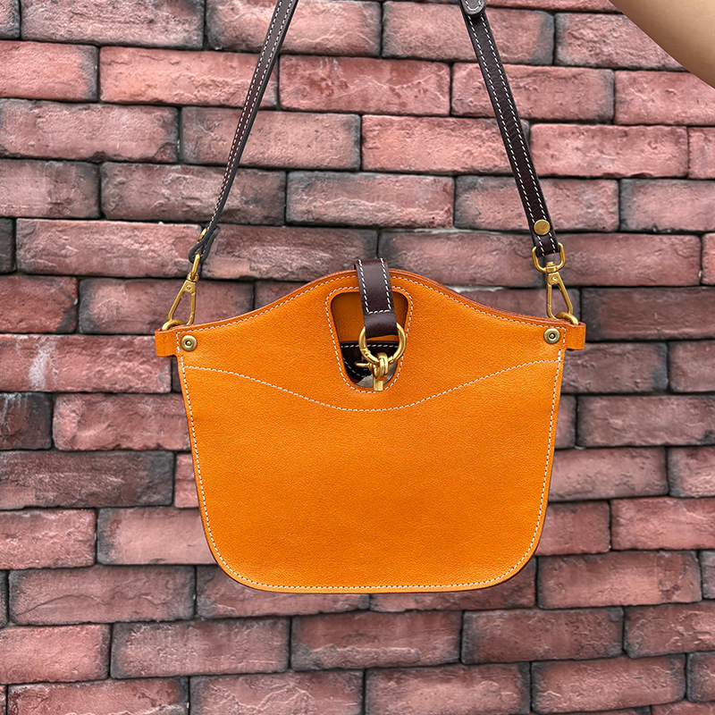 手工皮包女包复古纯色简约植鞣牛皮女士手工单肩包手提包简约时尚