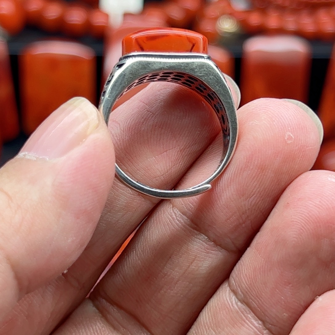 南红玛瑙介指银S925镶嵌璎****╮