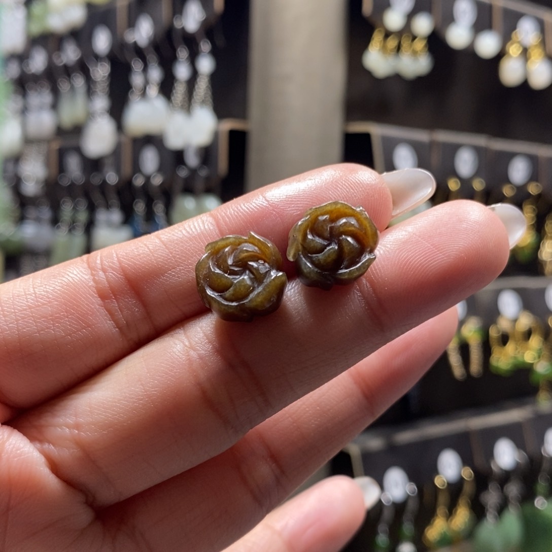 和田玉耳饰银S925镶嵌