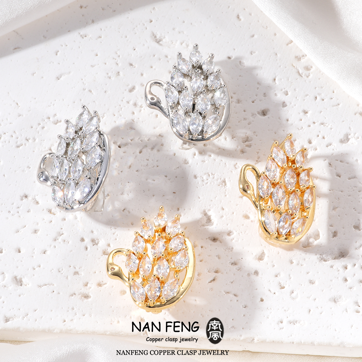 铜合金锆石吊坠 #263#264镶锆天鹅金色森系百搭吊坠diy饰品配件