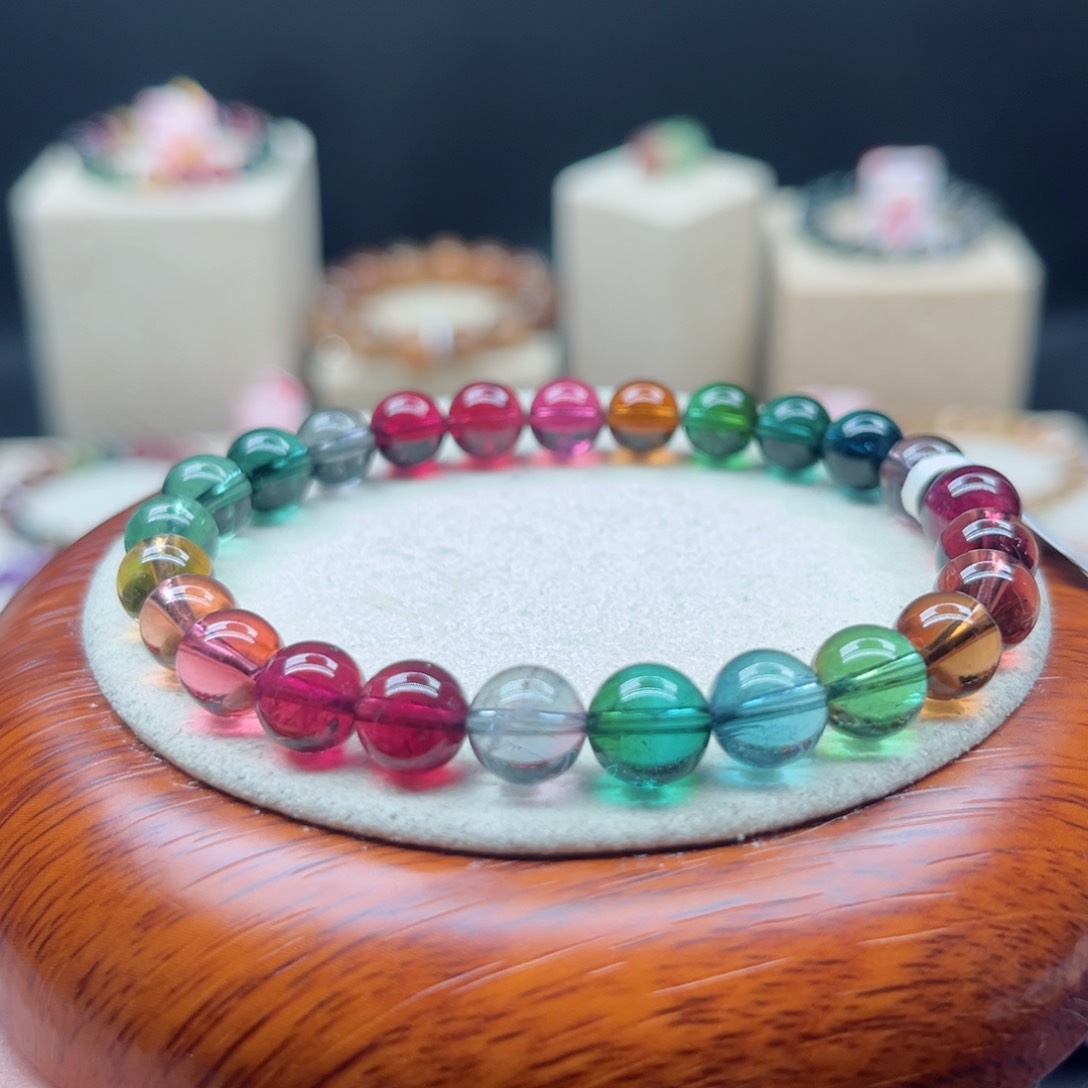 碧玺手链未镶嵌7.5色标彩虹