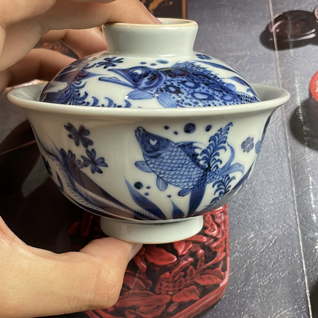 付明华柴天工造物-大盖碗茶具鱼藻盖碗