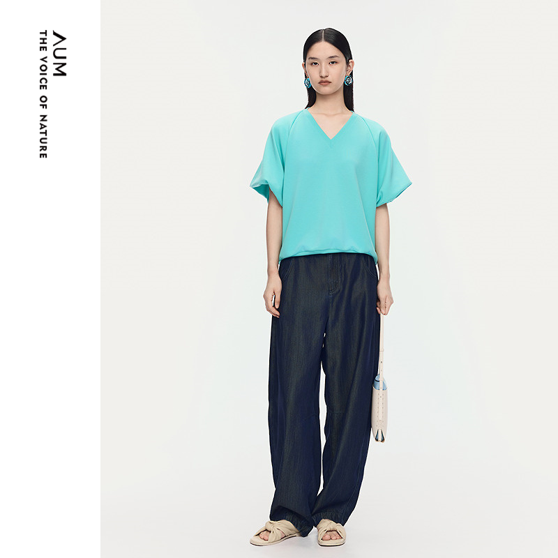 【商场同款】AUM噢姆新款莱赛尔直筒阔腿天丝牛仔裤长裤女M1FZ38085