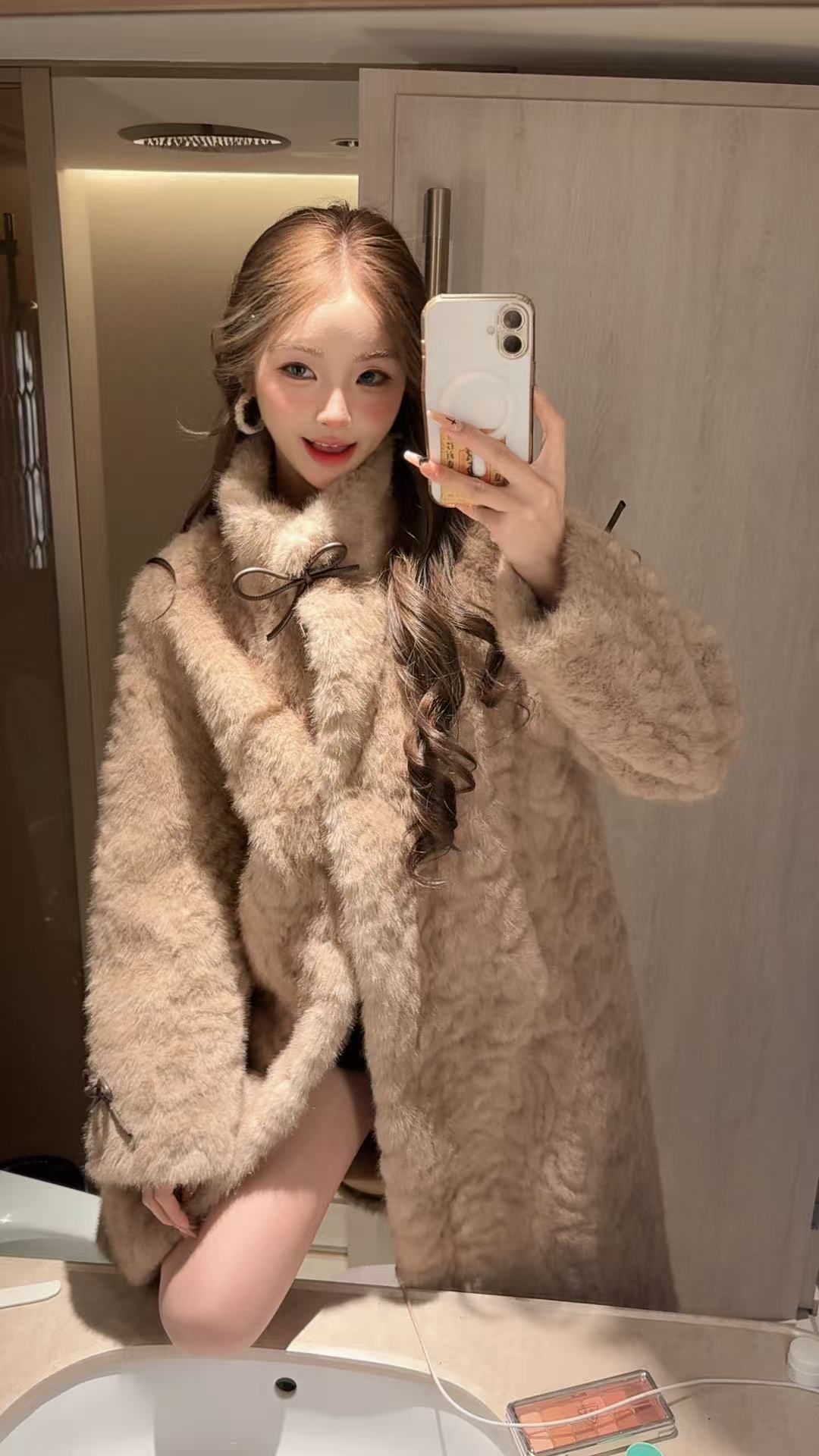 青青心事 长款加厚女宽袖直下摆立领短外套韩版大衣网红气质