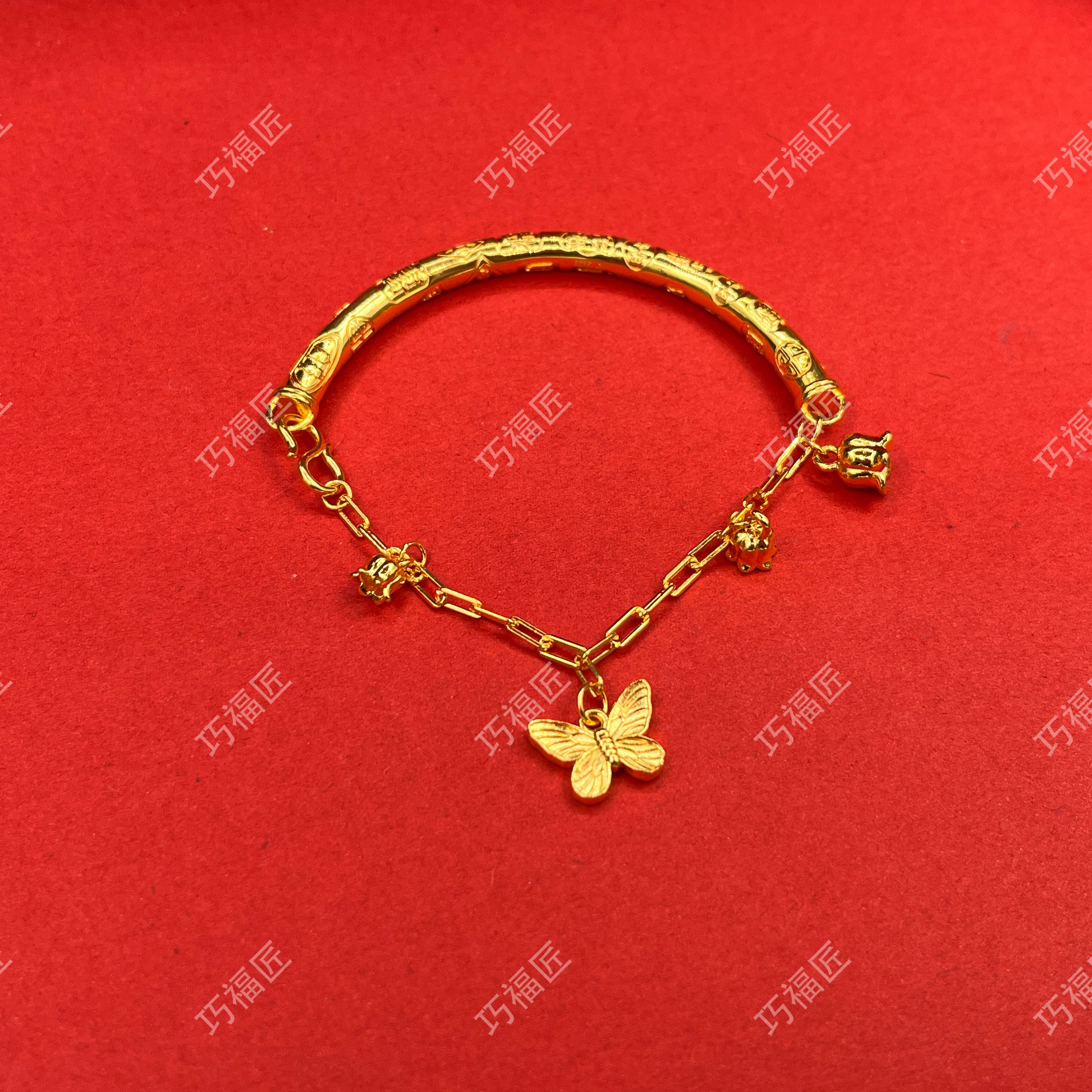 足银手链 吉言蝴蝶半镯 气质百搭轻奢古风复古时尚小众简约精致