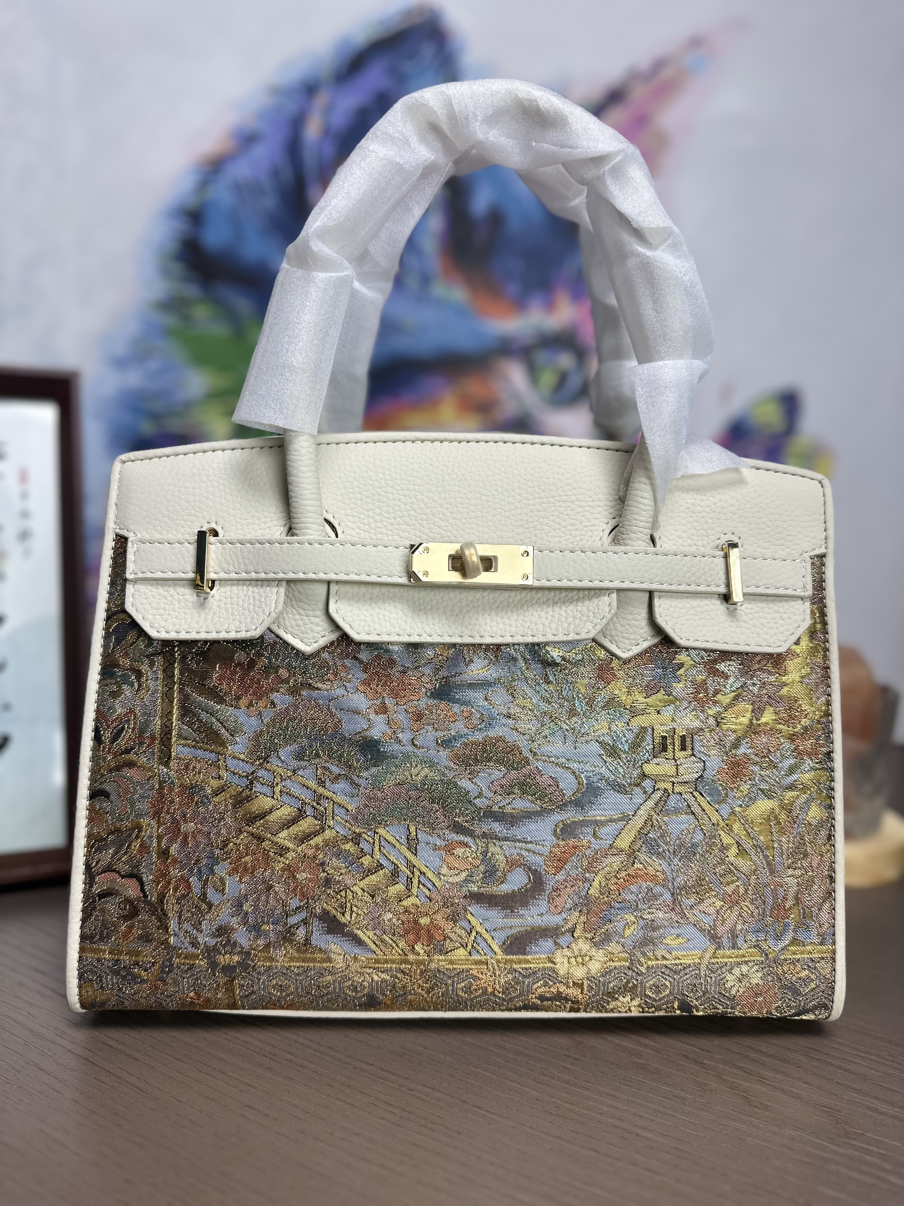 大白色系非遗唐锦定制新中式国风大容量通勤手提女包气质百搭款