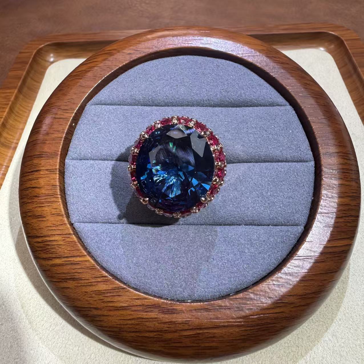 非金属珐琅戒指 蓝宝 圆盘大卡戒指 L18