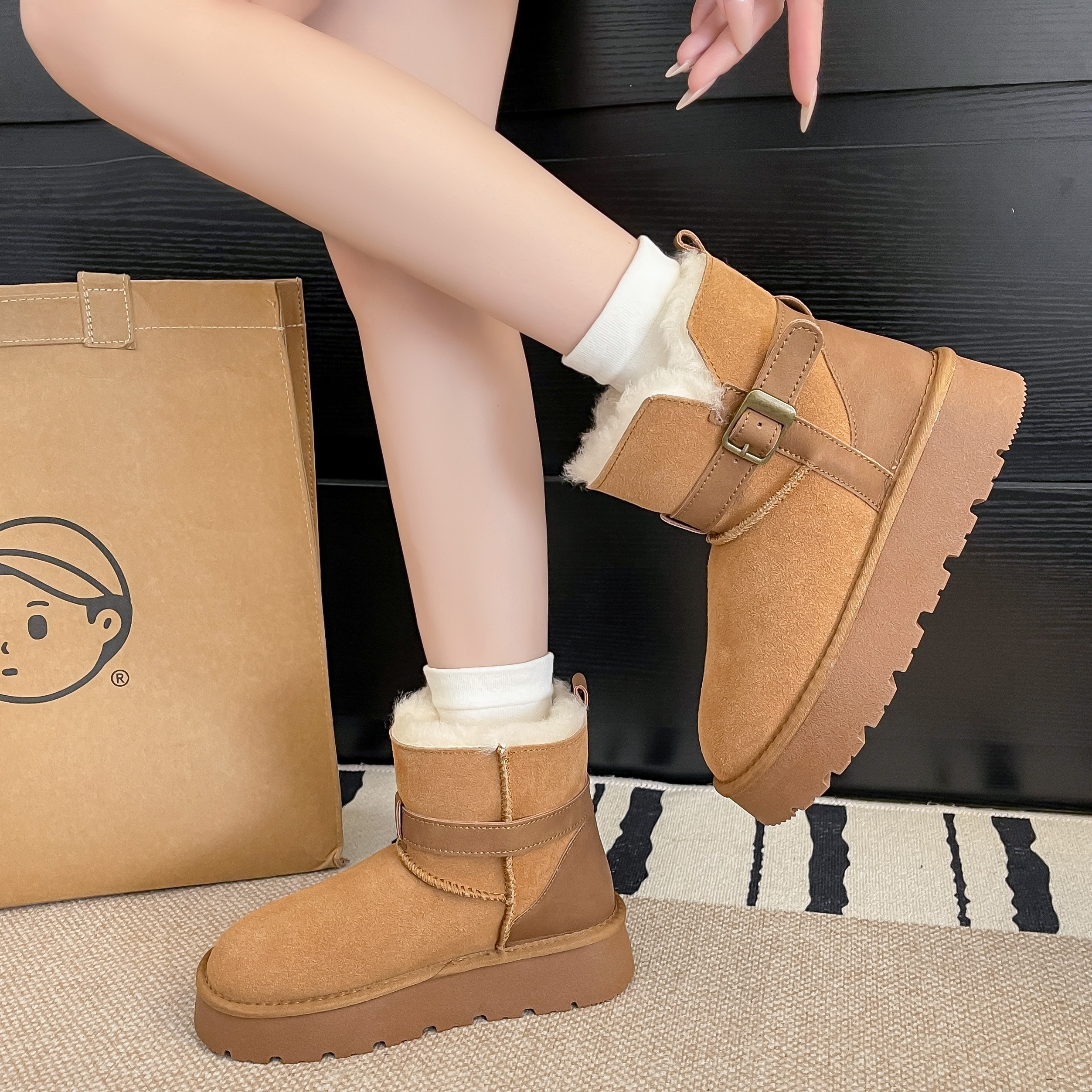 2025新款冬季防滑保暖套筒时尚雪地靴子百搭棉靴女棉鞋F251821
