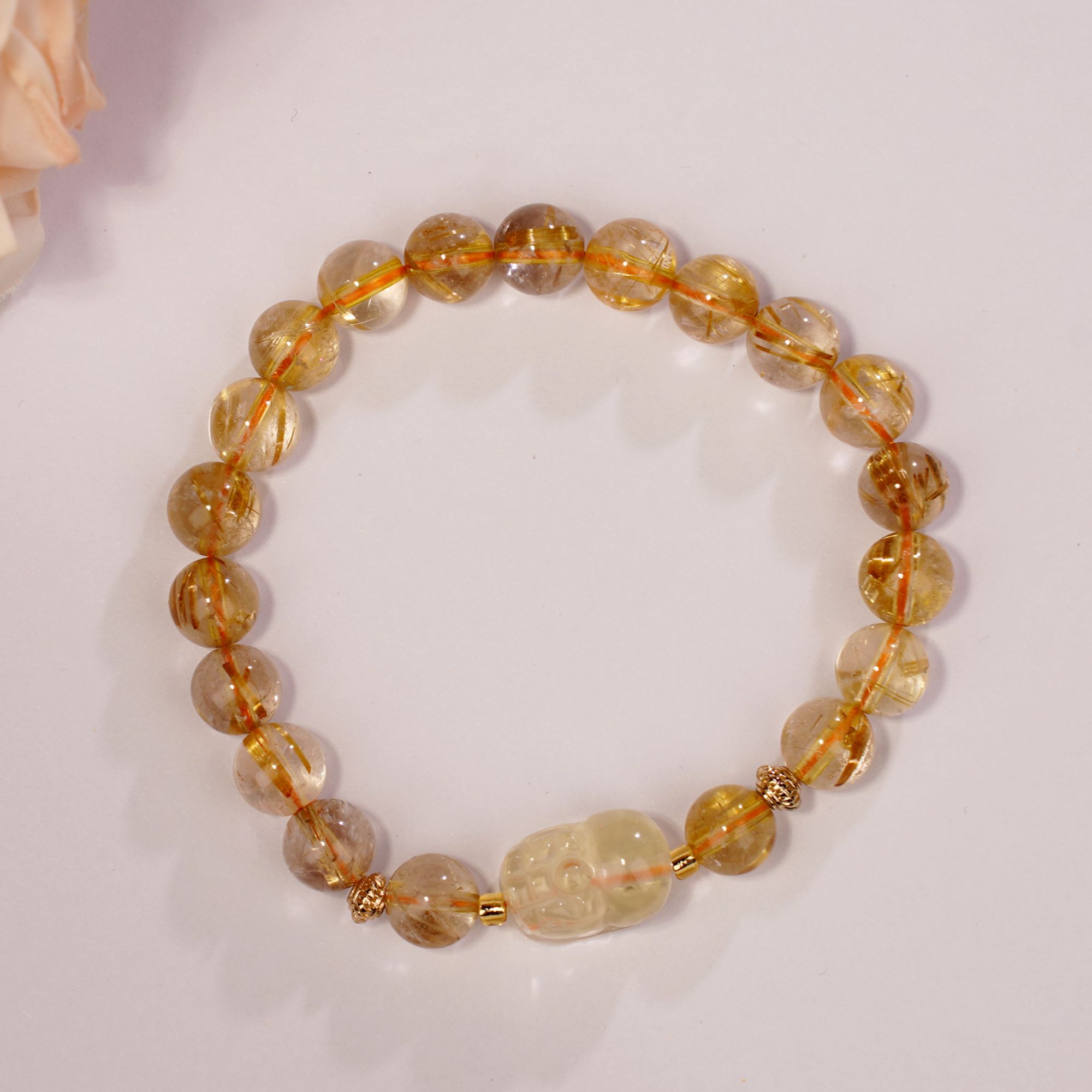 【金发貔貅】天然金发晶手串巴西黄发钛晶单圈女款 配证书