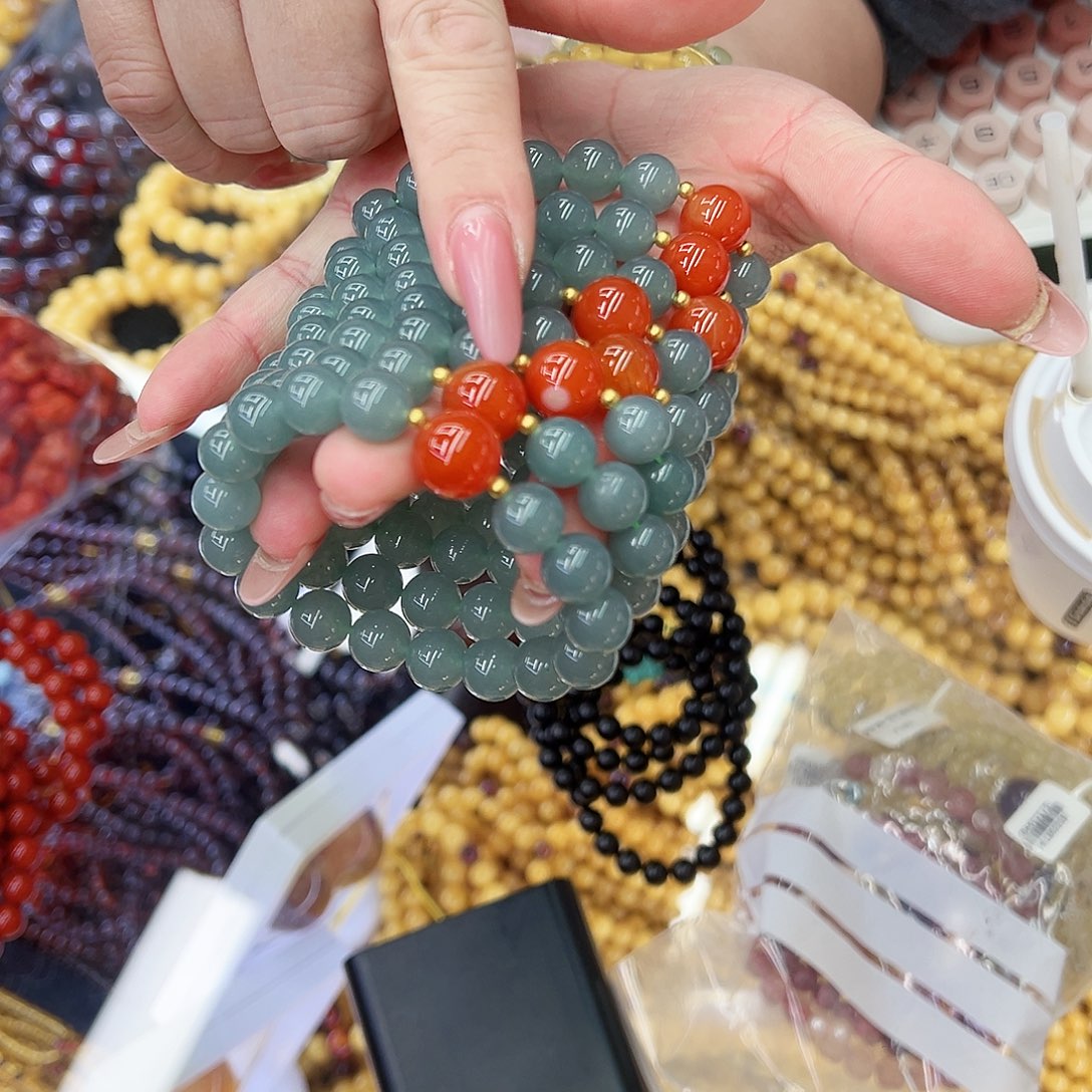 长石玉合金手链顶珠蓝菲手串