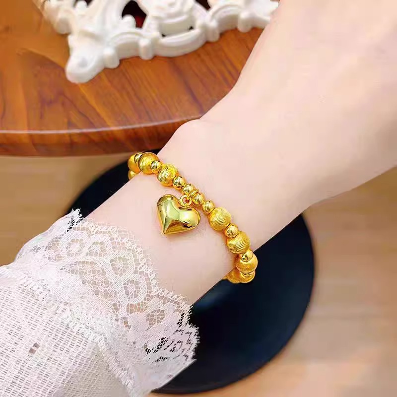 足银手链 金店同款复古爆闪猫眼爱心圆珠手链镭射转运珠手串