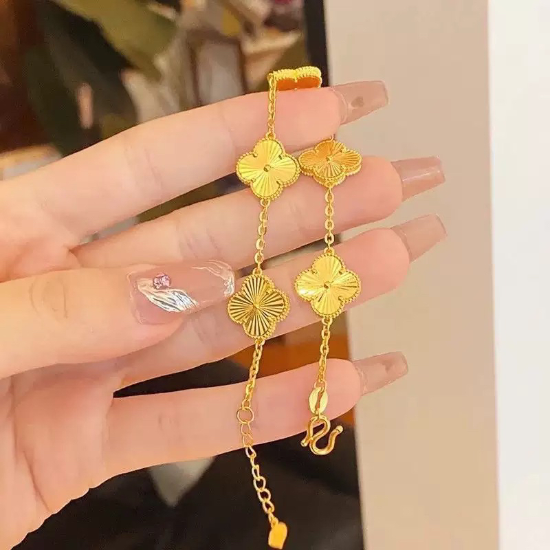 合金手链 沙金色五花四叶草女手链
