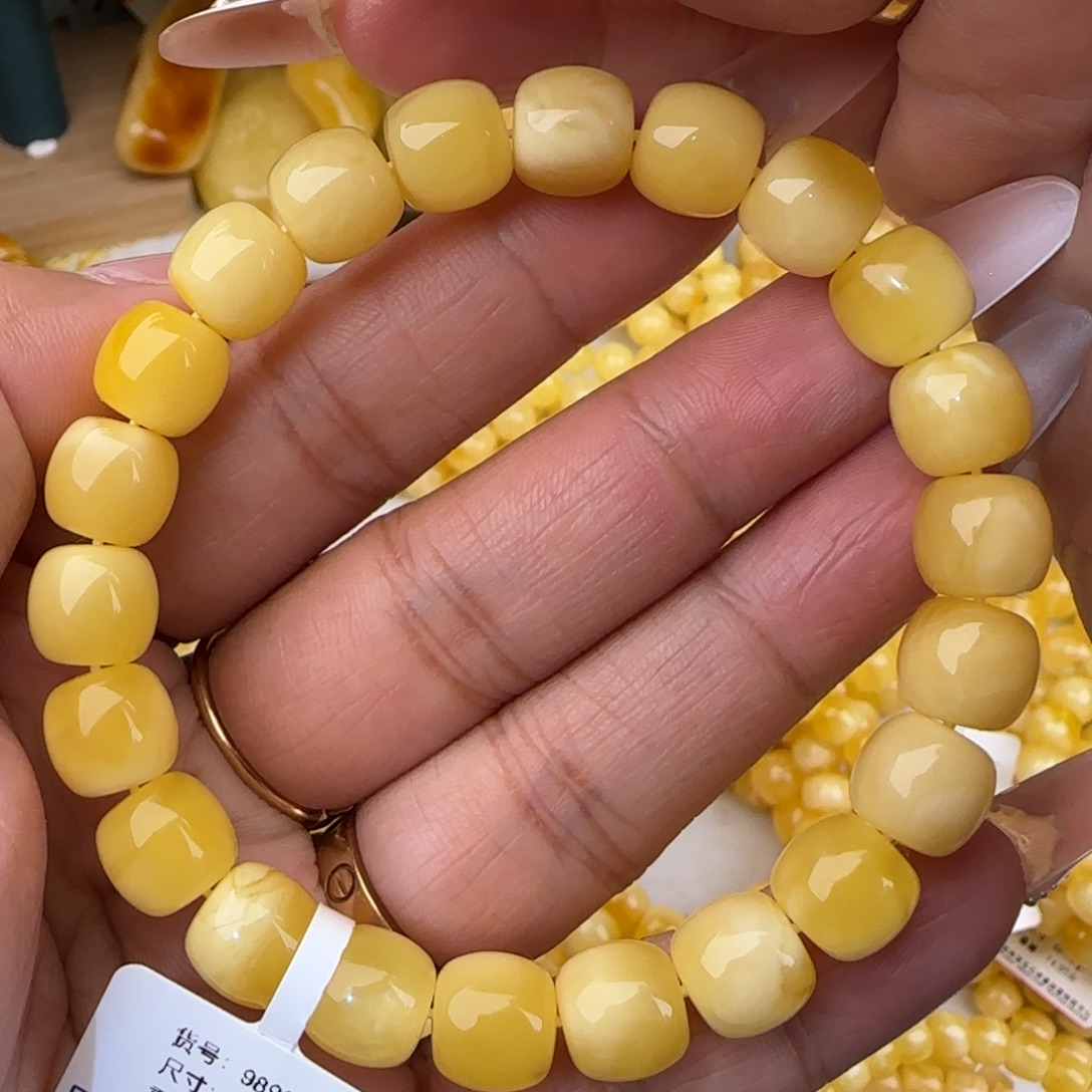 蜜蜡未镶嵌手链金白老型手串