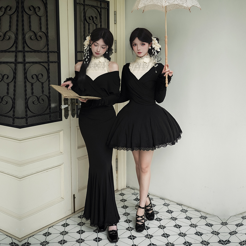 【暗恋】withpuji原创设计 低V领针织弹力修身连衣裙内搭双子秋季