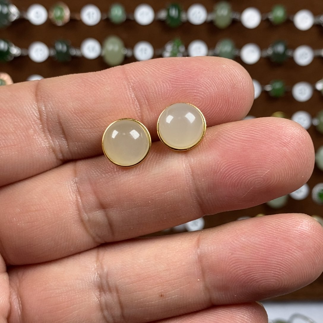 和田玉（青白玉）戒指银S925镀金镶嵌