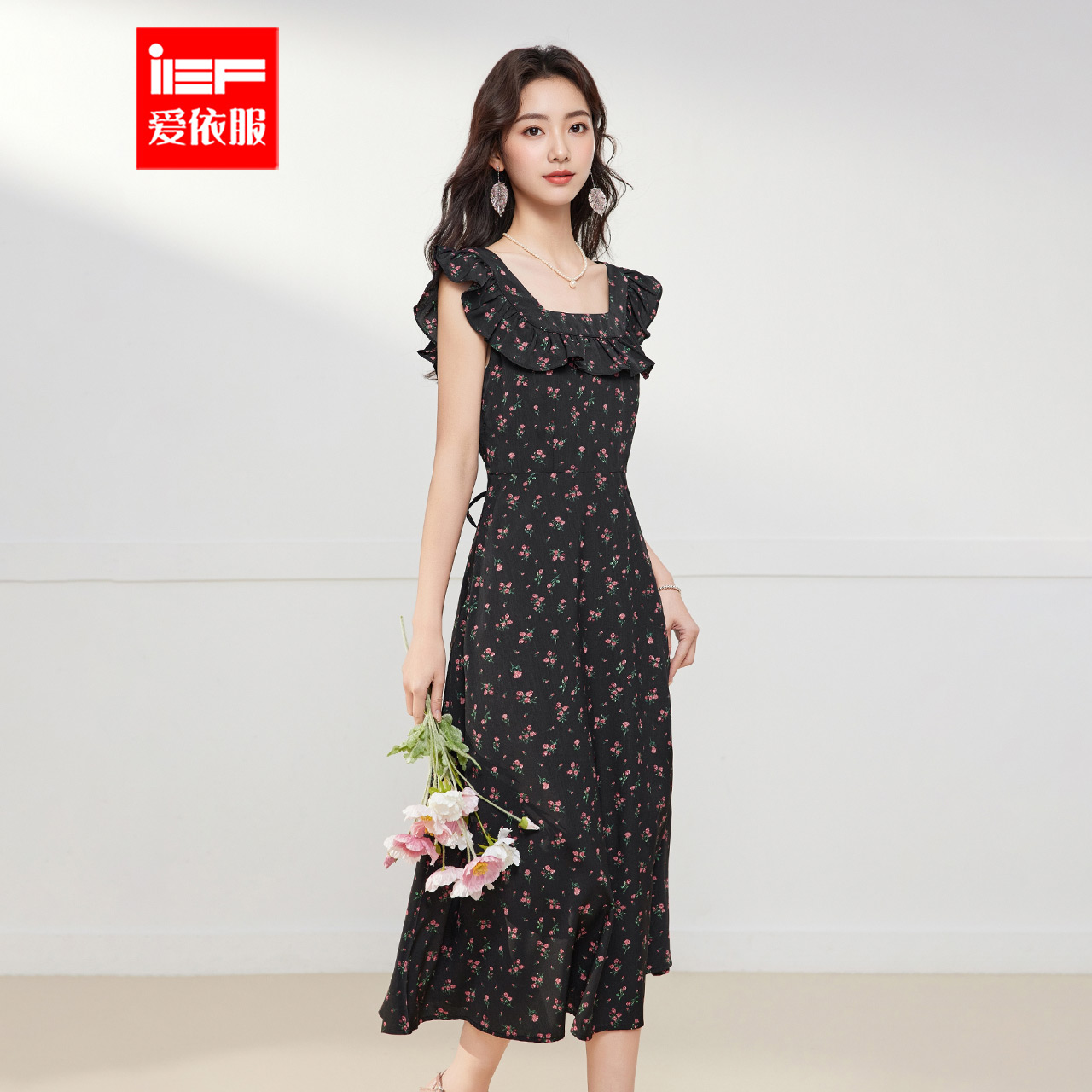 IEF/爱依服裙子2025夏季新款法式小清新气质碎花度假风背心长裙