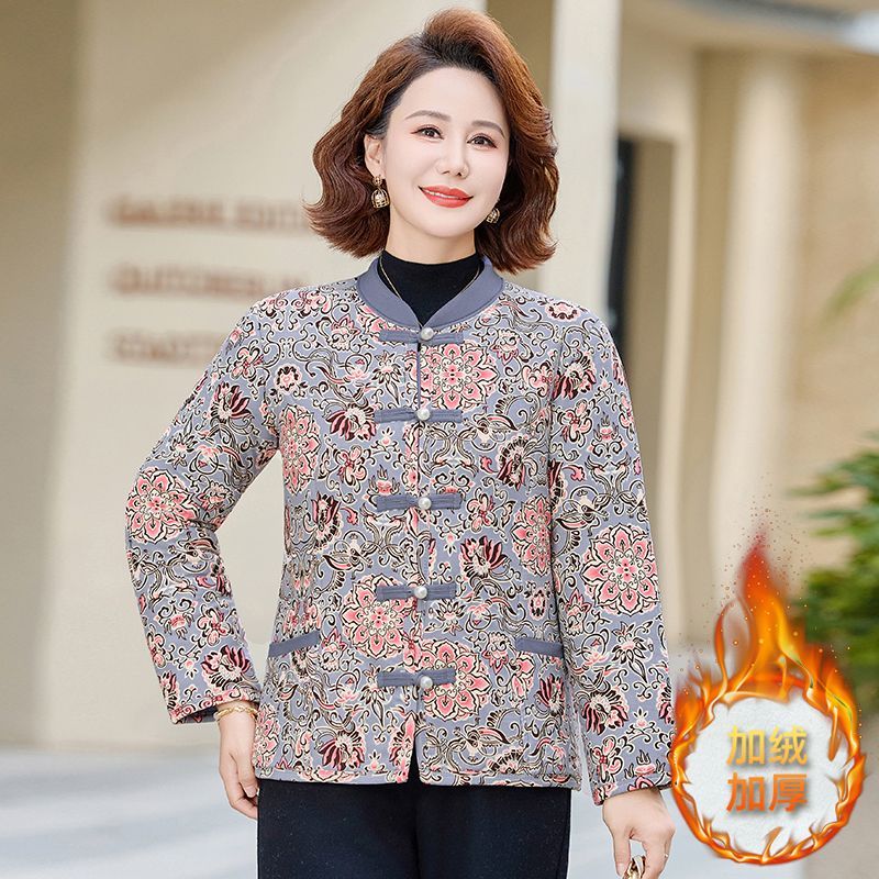 A51女透气棉衣棉服花常规宽松型长袖中老年国风棉袄