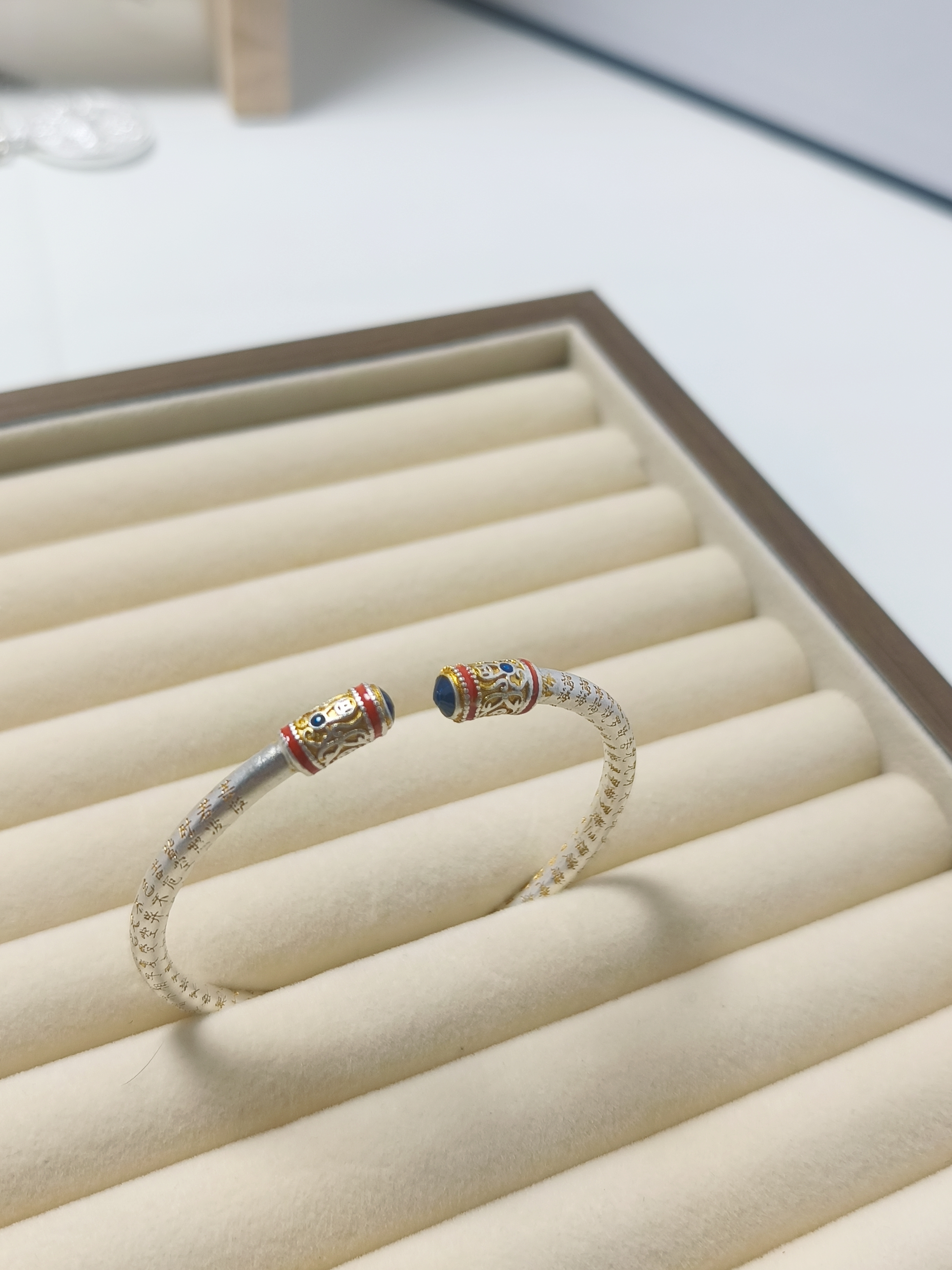 足银珐琅手镯 足银手镯珐琅描金心经开口镯子新中式国风简约百搭