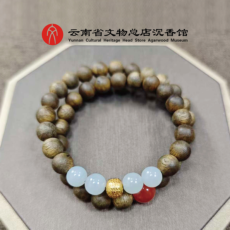 沉香紫棋双圈设计款(和田白玉+南红玛瑙)(赠养香料一份)