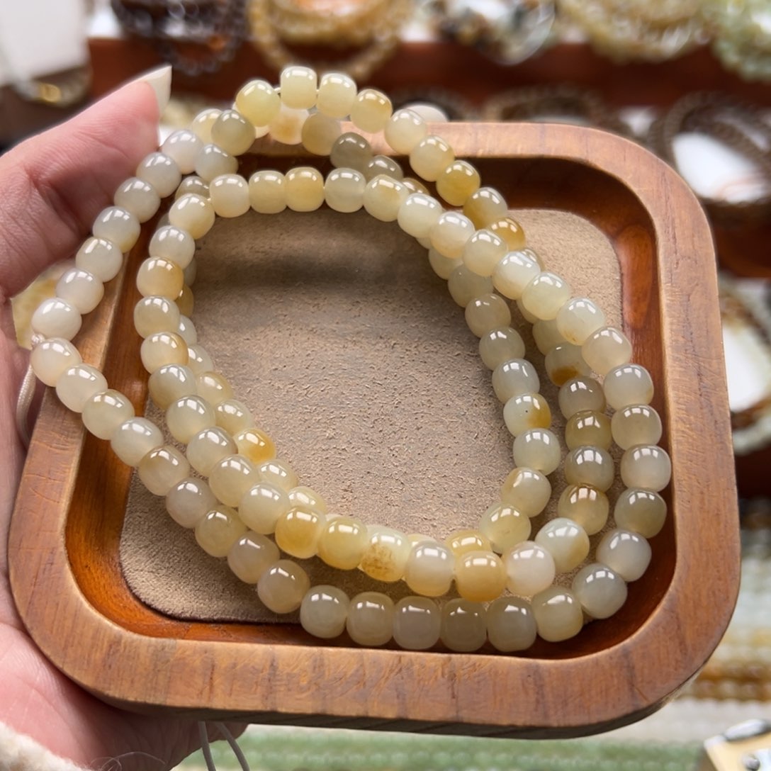 毛衣链未镶嵌和田玉珠串6*7mm