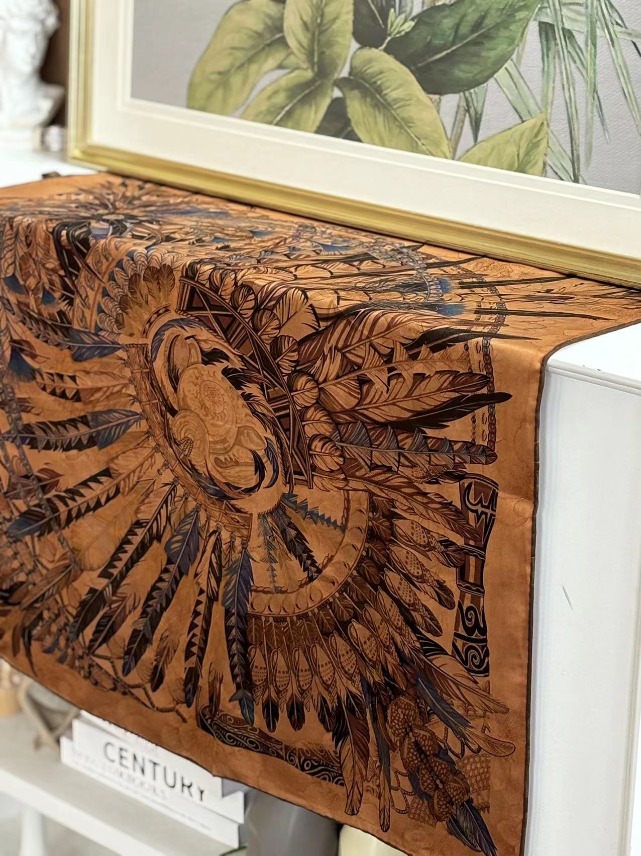 70香云纱方巾-南烛羽毛 绞萝35姆米吊坠65cm丝巾  042