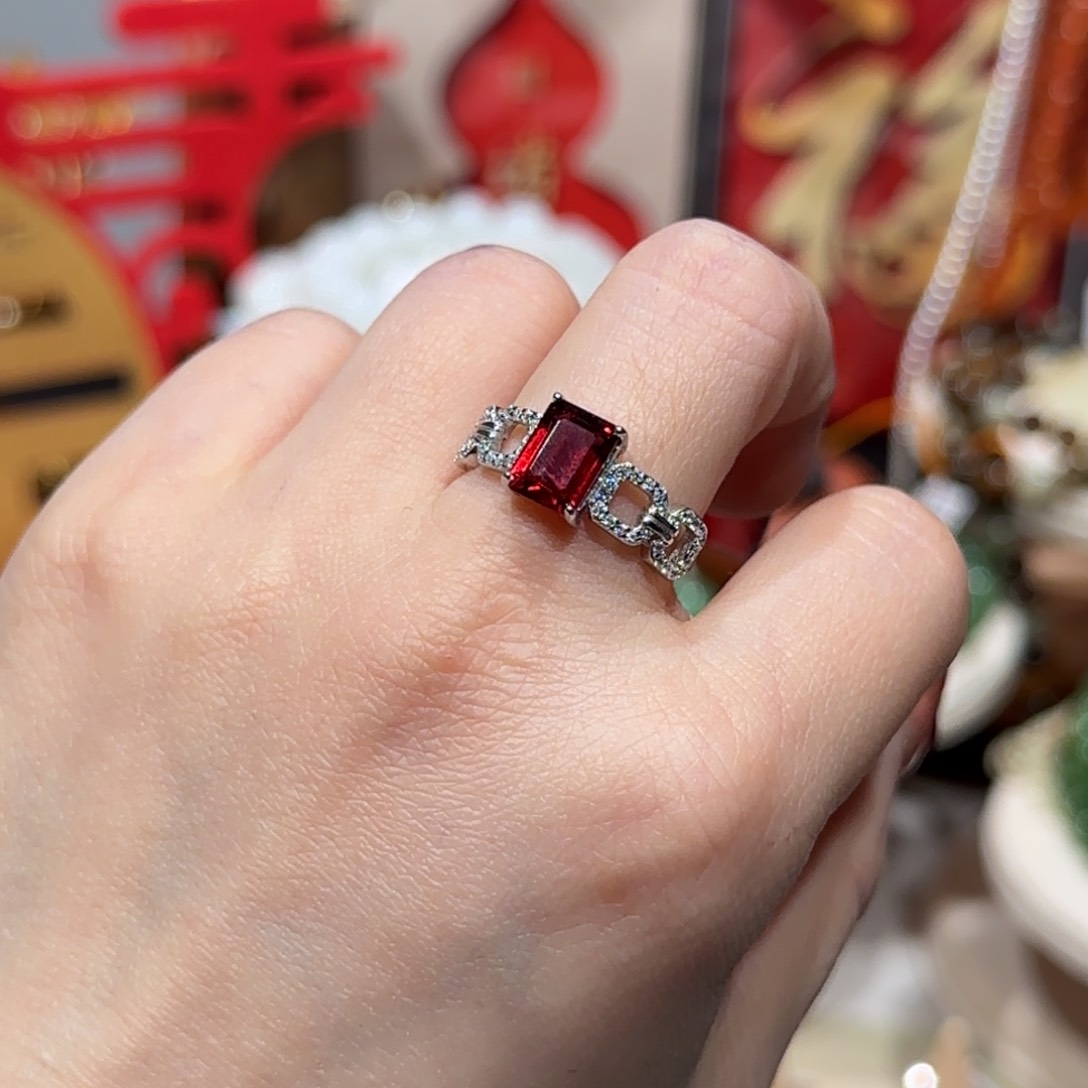 石榴石戒指银S925镶嵌戒指