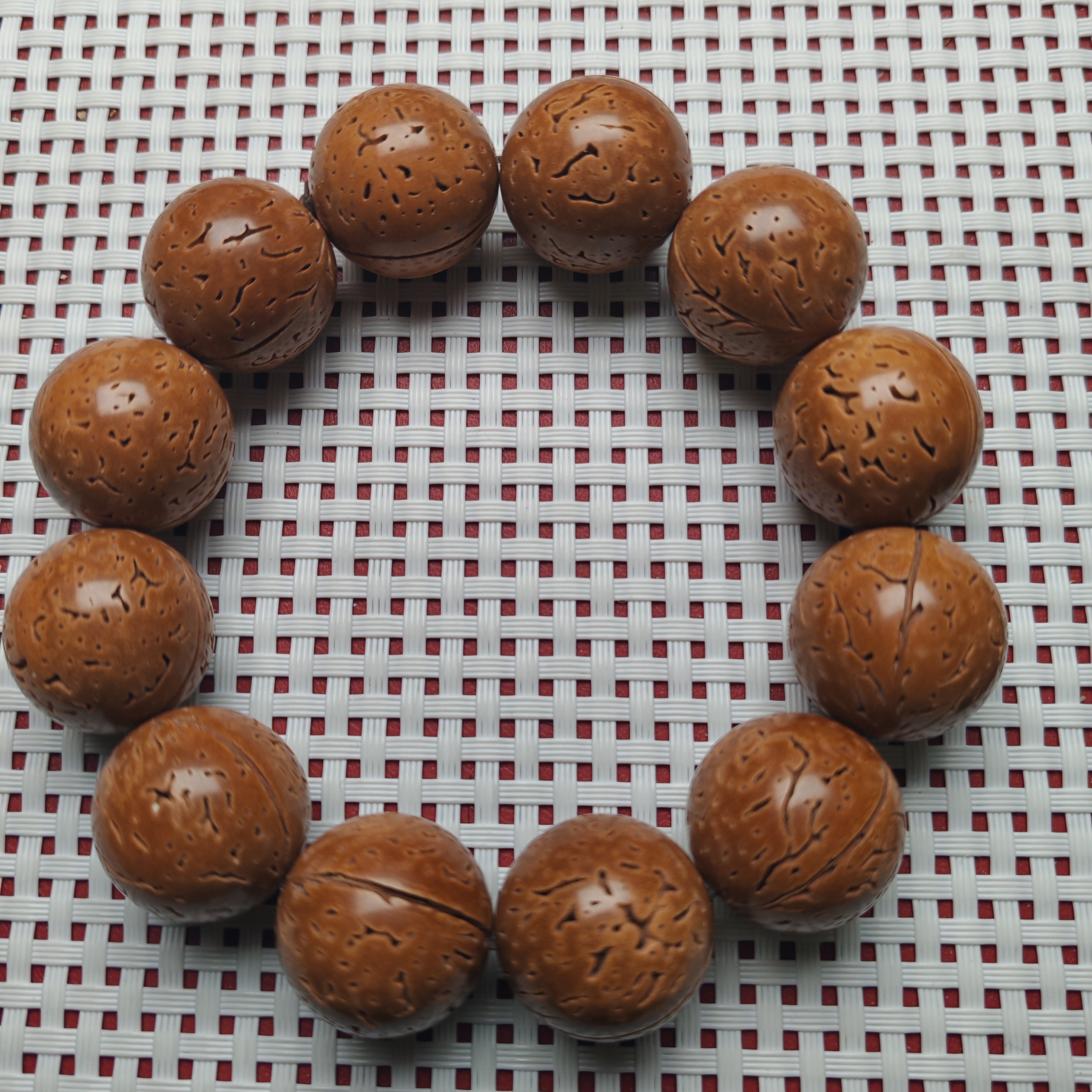 野生红皮手串正圆光珠手工打磨文玩