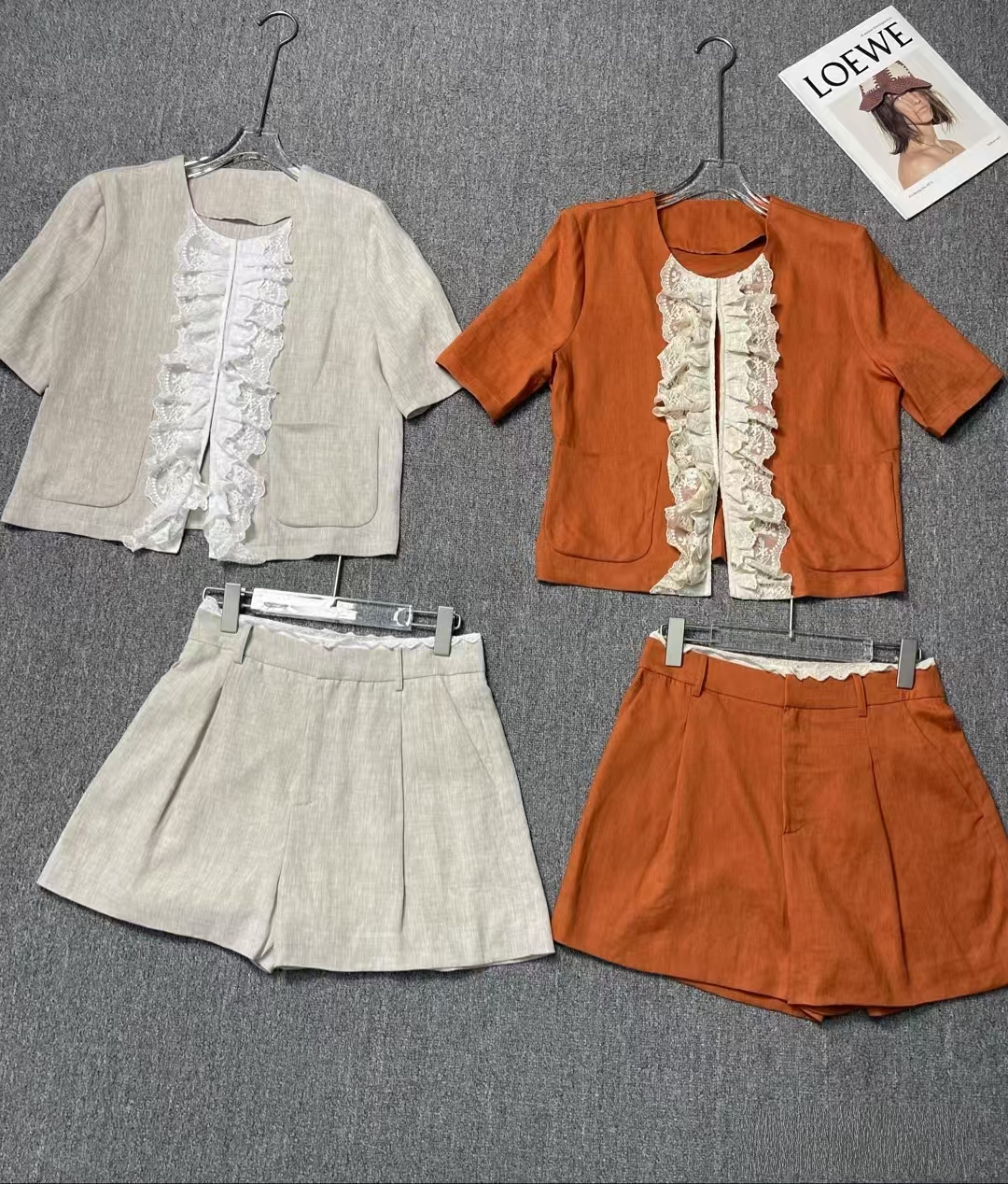 100%亚麻短袖百搭短款衬衫气质开衫夏季时尚套装俏皮风慵懒风