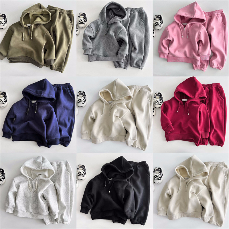 LZQ儿童加绒卫衣套装9男女宝宝幼儿园卫裤两件套23721