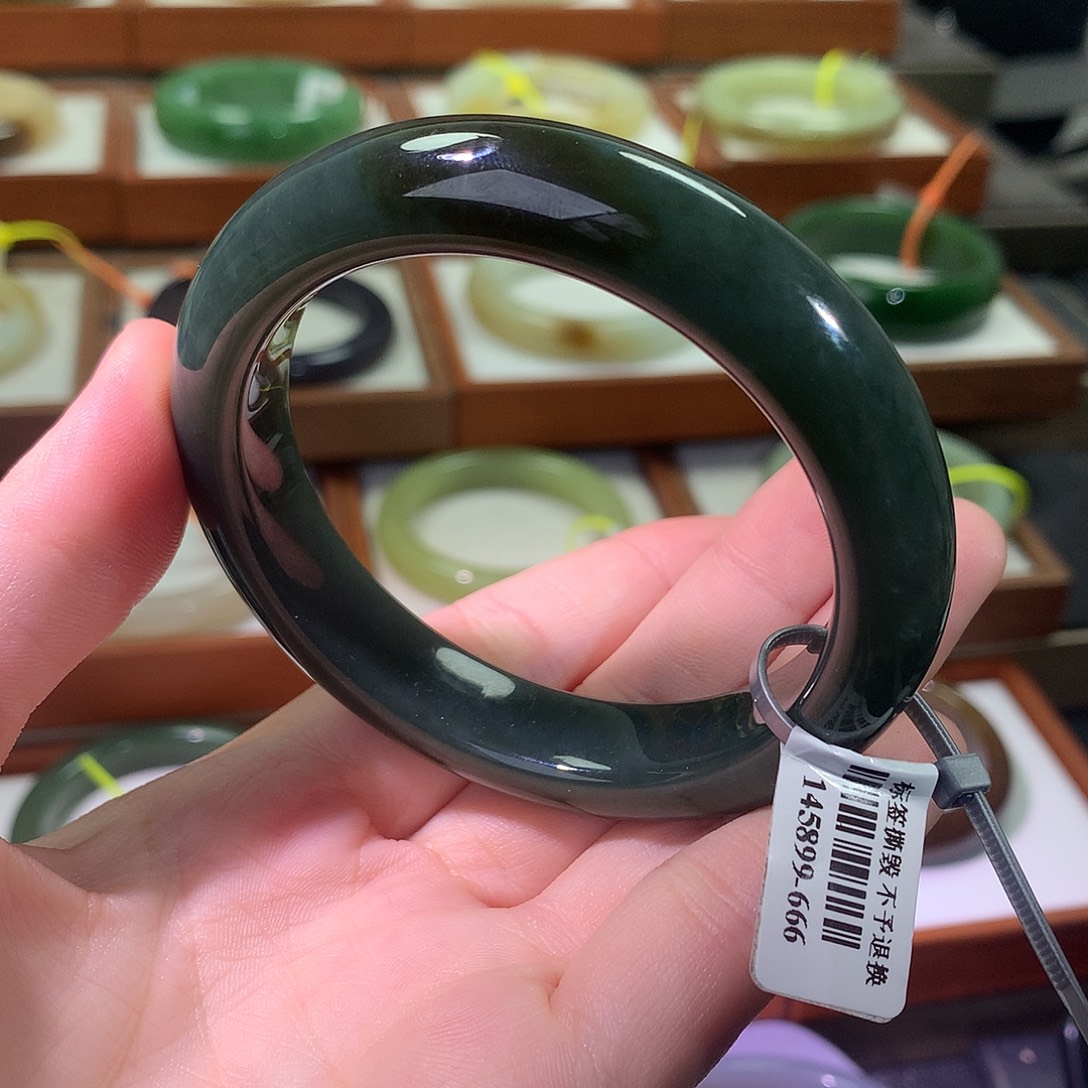 和田玉未镶嵌手镯2 浓瓷蓝糖57.58