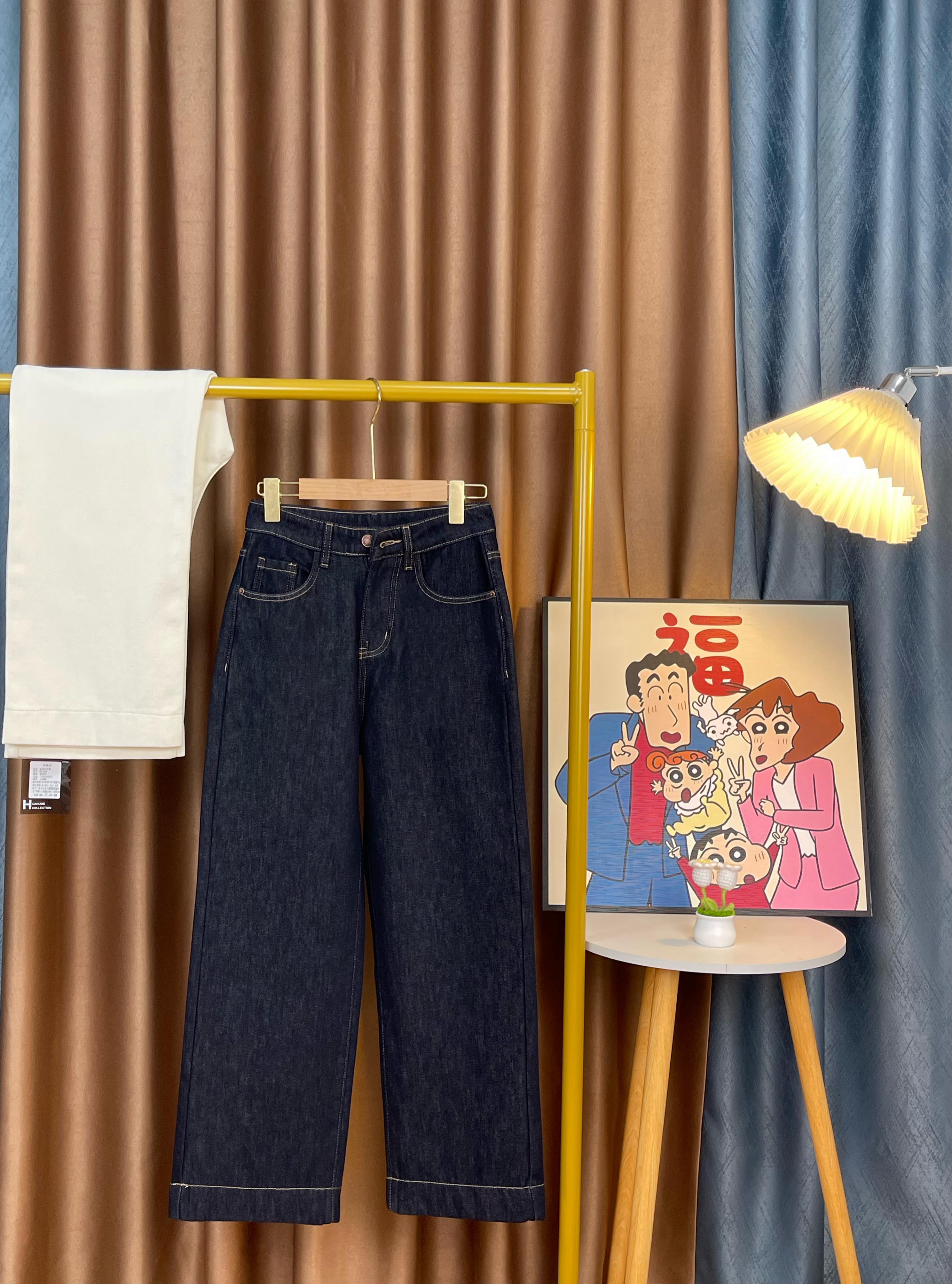 海伦【Z008】直筒小个子普洗蓝冬季加绒宽松显瘦百搭直筒