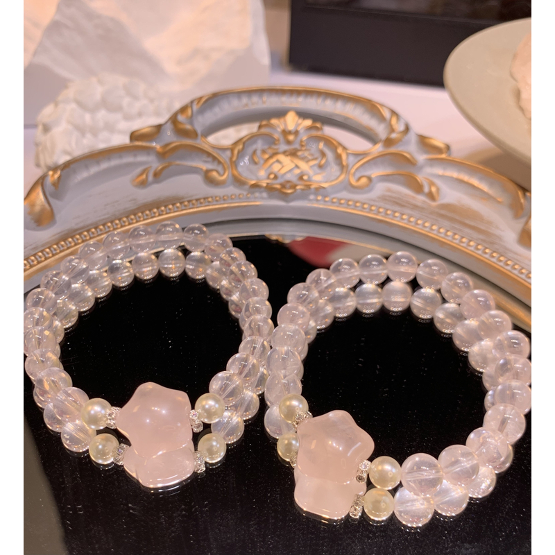 单圈粉水晶搭施华洛珠珠款手串2301
