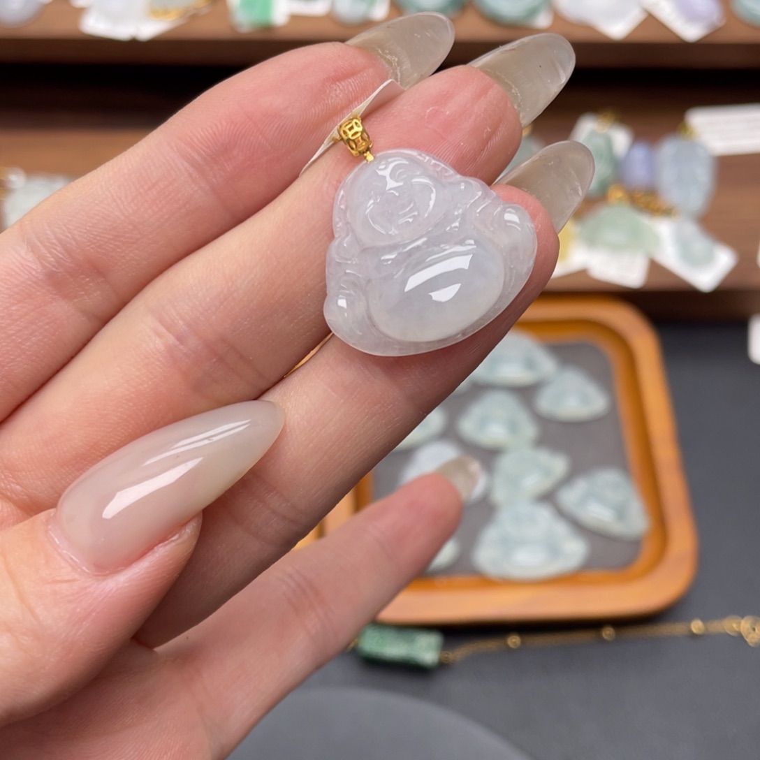 翡翠18K金镶嵌吊坠(不含链)