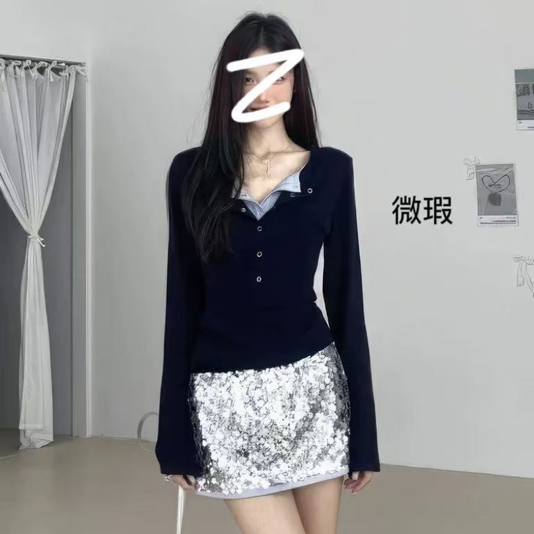 【翻翻假两件】微瑕 上衣女
