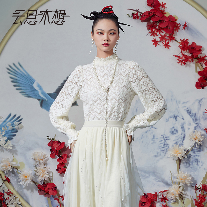 Ysimo-X云思木想 花瑶梦露 立领袖子打揽长袖蕾丝衫13705