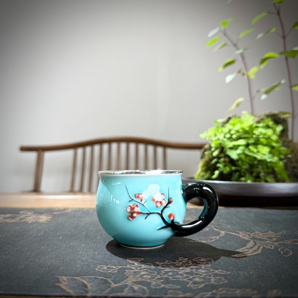 侧把红梅杯  足银999高端品茗杯主人杯