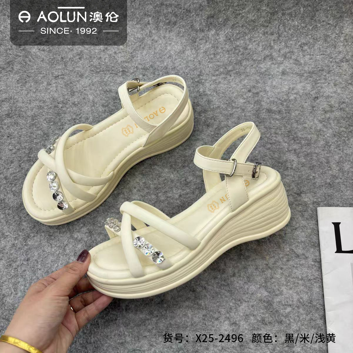 澳伦水钻厚底增高防滑百搭女士凉鞋X25-2496露趾