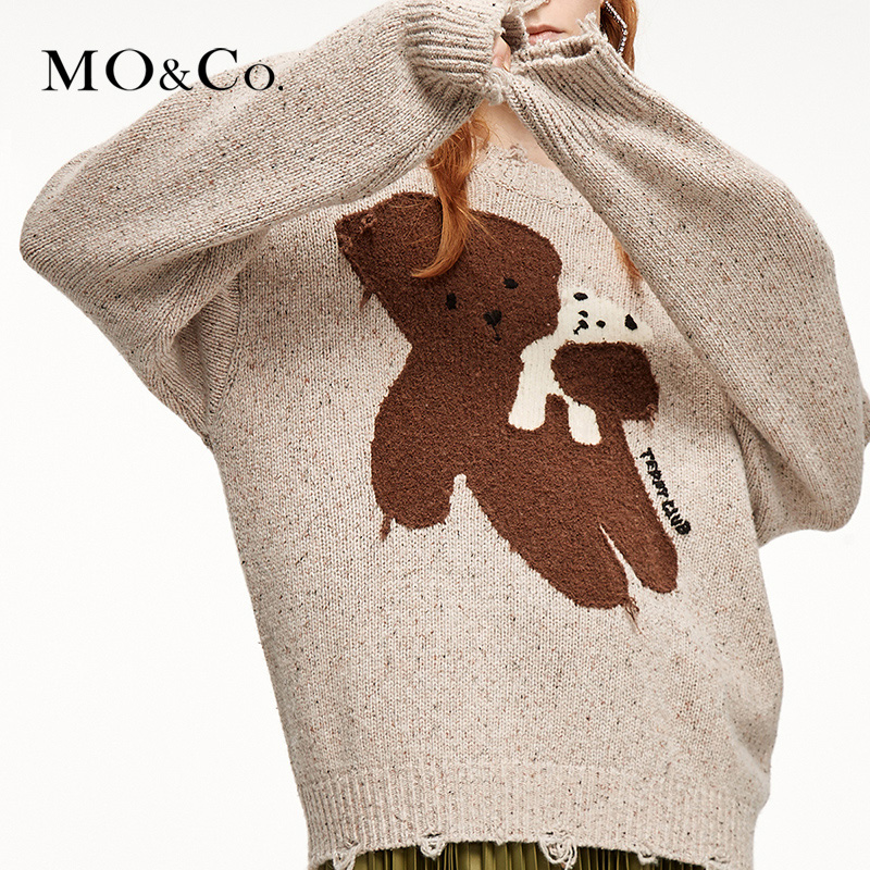 【达播用链接】MOCO冬卡通宽松泰迪熊毛绒针织衫上衣防寒MBA4SWTT06