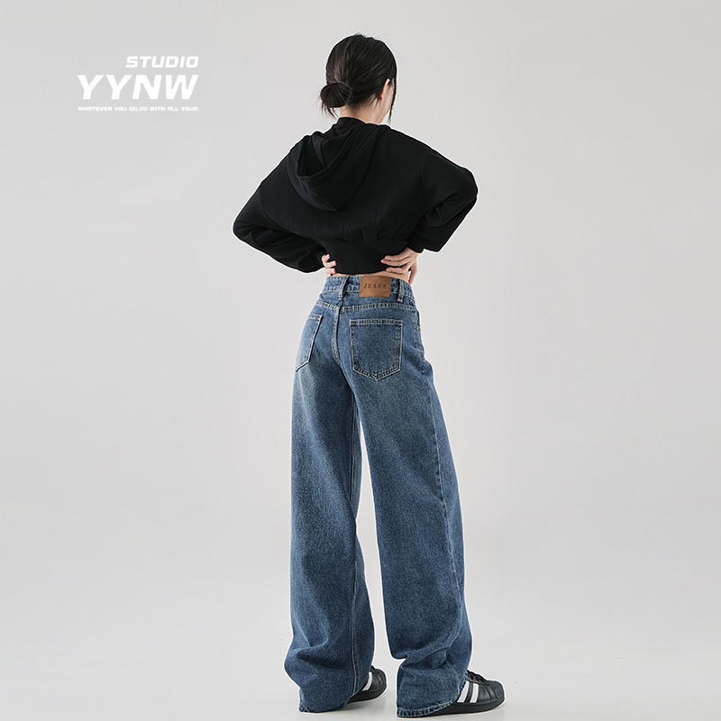 美式复古阔腿牛仔裤女春季2025新款高腰宽松慵懒风垂感拖地长裤子