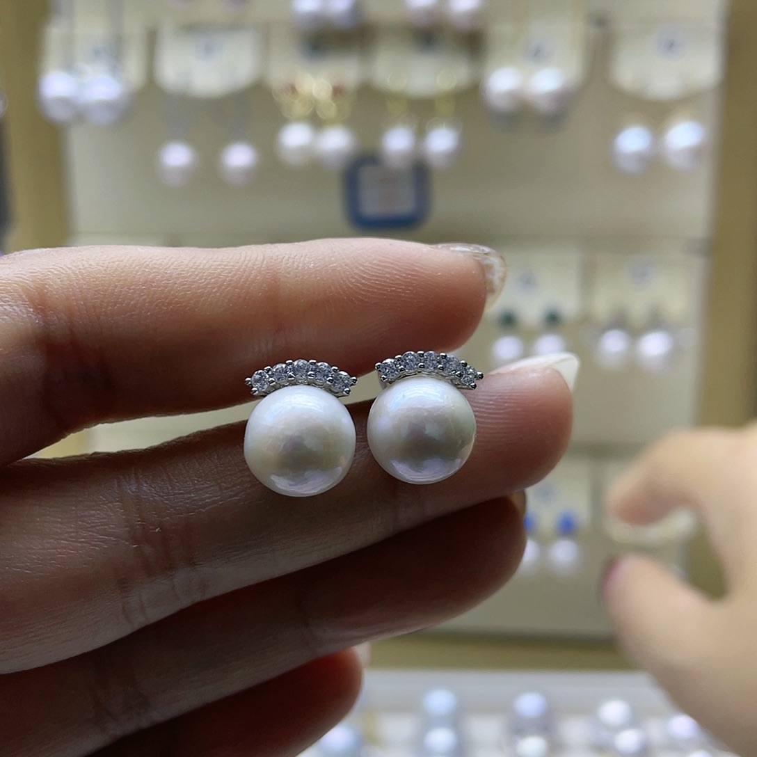 淡水珍珠耳饰银S925镶嵌