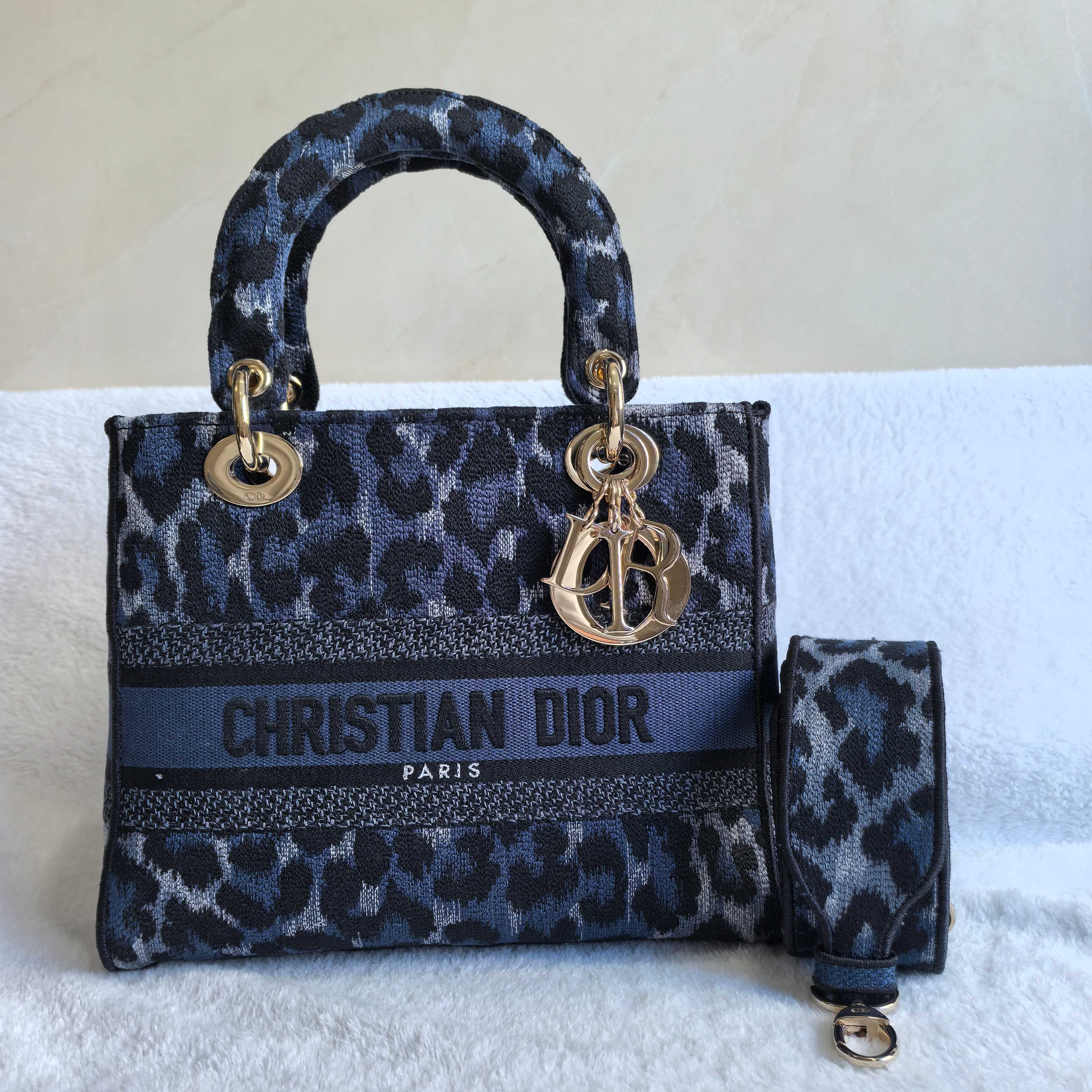 95新 DIOR/迪奥 AZ/蓝色豹纹五格戴妃包/D511