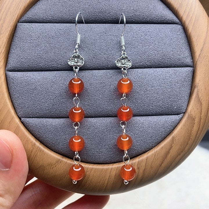 石英质玉耳钉银S925镶嵌