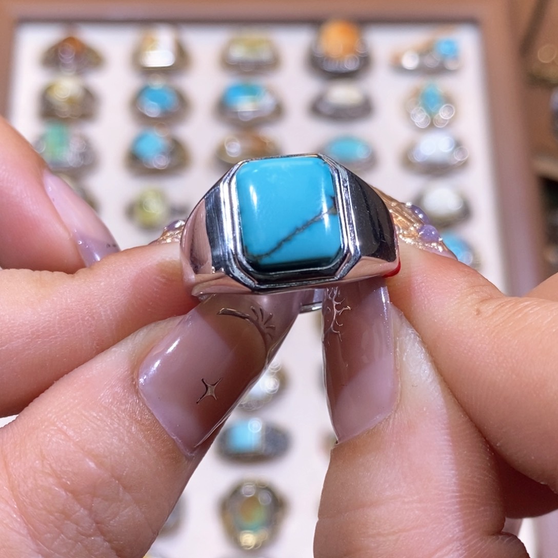 绿松石戒指银S925镶嵌清***༒戒指