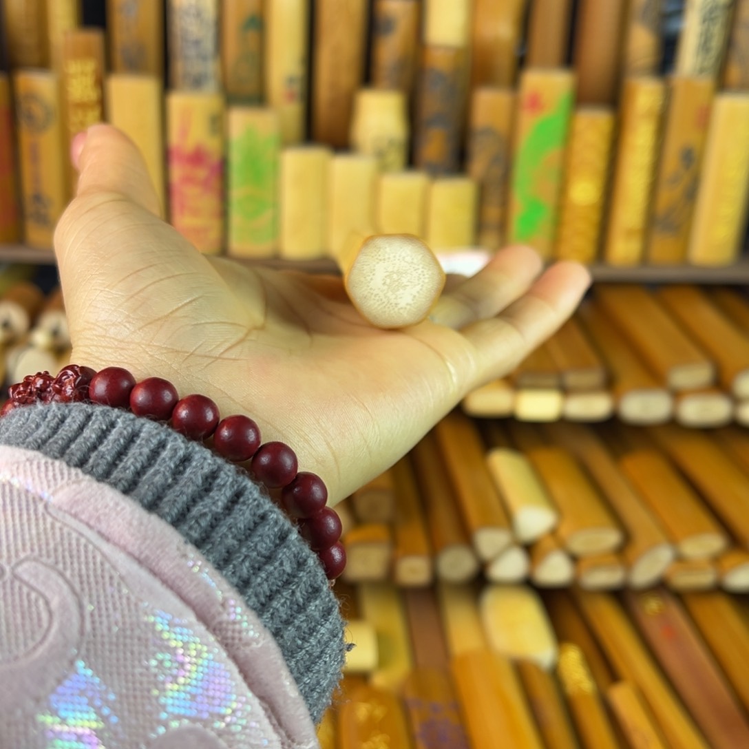 实心玉竹手把件六角